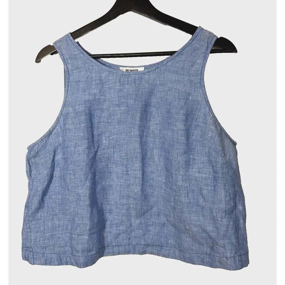 BB Dakota Linen Petal Back Cropped Tank Shell Blue Summer Tamala Jrs Large
